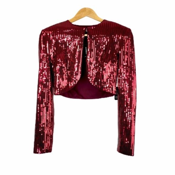 Express Women’s XS Burgundy Red Extra Small Sequin Bolero Jacket Wine Coat NEW - Picture 1 of 7